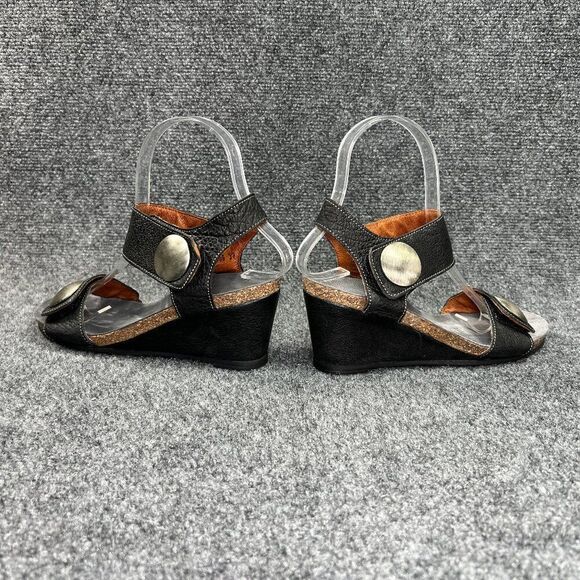 Taos Carousel Sandals Women's 6.5 Black Leather Comfort Wedge Hook Loop Strap - Picture 6 of 12